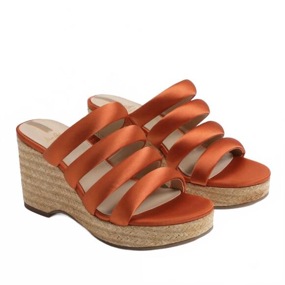NEW SAM EDELMAN women's yuki wedges in orange satin